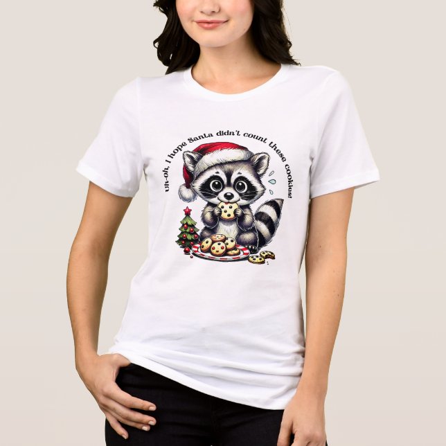 Humorous Christmas raccoon t-shirt about cookies Tri-Blend Shirt (Front)