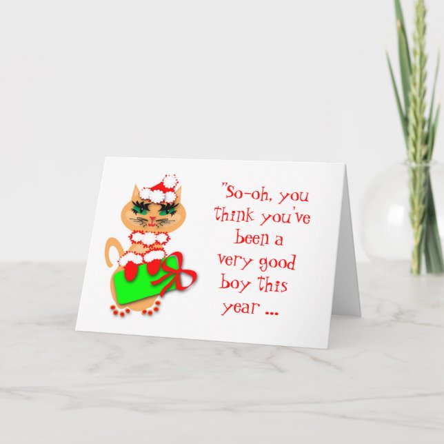 Humorous Christmas Santa Kitty Greeting Card (Front)