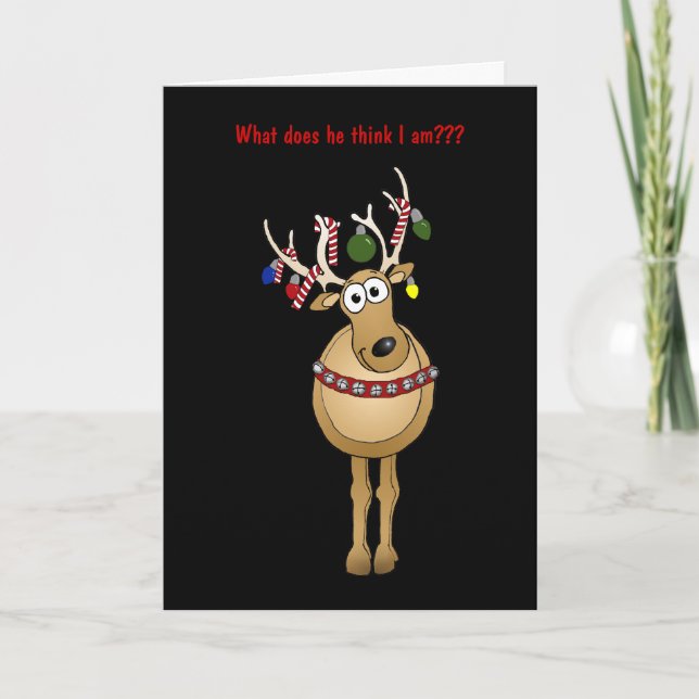 Humorous Christmas Tree Reindeer card. Holiday Card (Front)