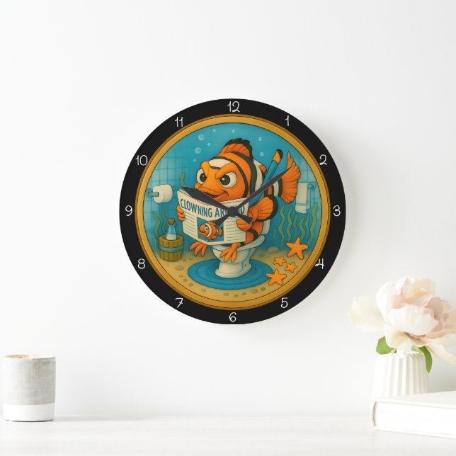 Humorous Clownfish Bathroom Large Clock (Home)