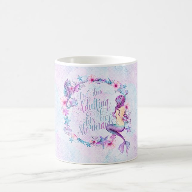 Humorous Coffee Mug Mermaid Seahorse Lavender Pink (Center)