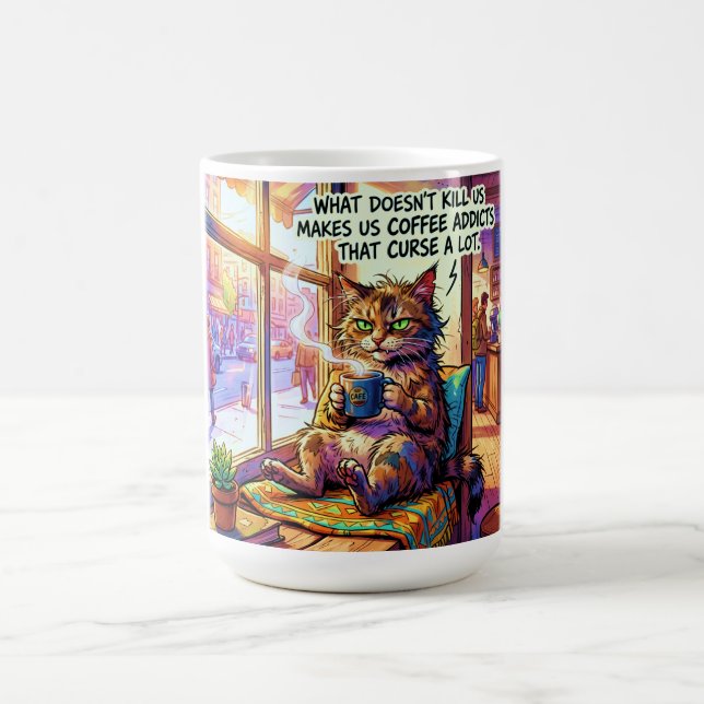 Humorous coffee mug with grumpy cat design (Center)
