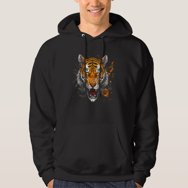 Humorous Cool Roaring Tiger  Design Hoodie (Front)