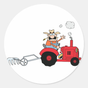 Humorous Country Farmer Tractor Cartoon Classic Round Sticker