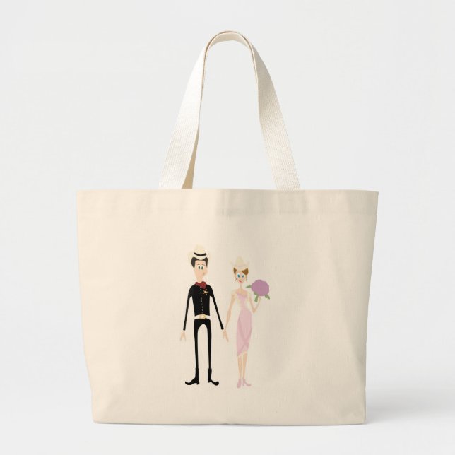 Humorous Country Wedding Couple Large Tote Bag (Front)