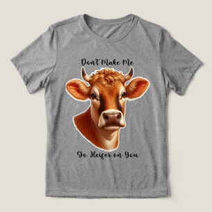 Humorous Cow Illustration with Playful Text Tri-Blend Shirt