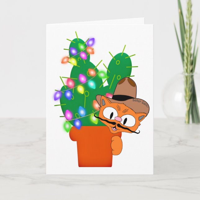 Humorous Cowboy Cat Christmas Card (Front)