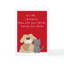 Humorous cute dog and cat Christmas card