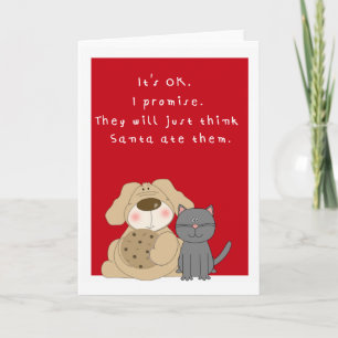 Humorous cute dog and cat Christmas card