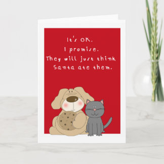 Humorous cute dog and cat Christmas card