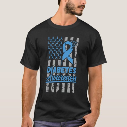 Humorous Diabetes Diabetic Warrior Blue Ribbon US  T-Shirt