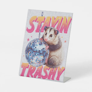 Humorous Disco Opossum Typography Graphic Pedestal Sign