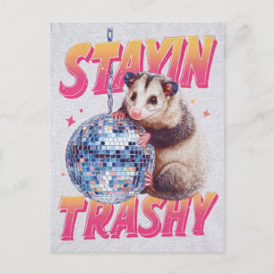 Humorous Disco Opossum Typography Graphic Postcard