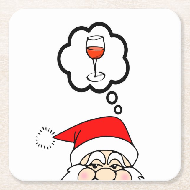 Humorous Dreaming Santa Paper Coasters (Front)