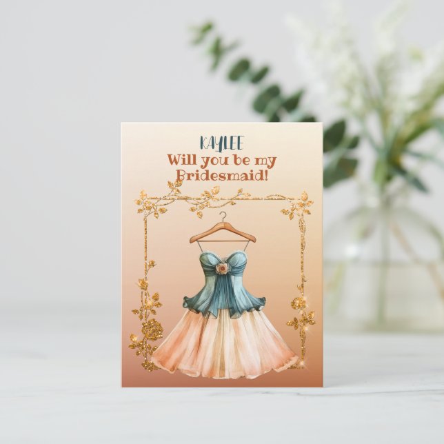 Humorous Dress Will You Be My Bridesmaid Invitation Postcard (Standing Front)