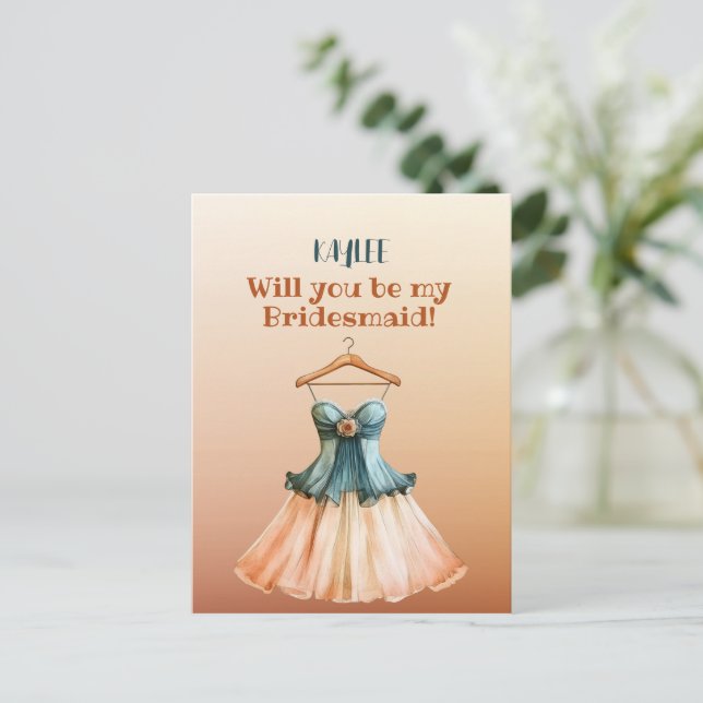 Humorous Dress Will You Be My Bridesmaid Invitation Postcard (Standing Front)