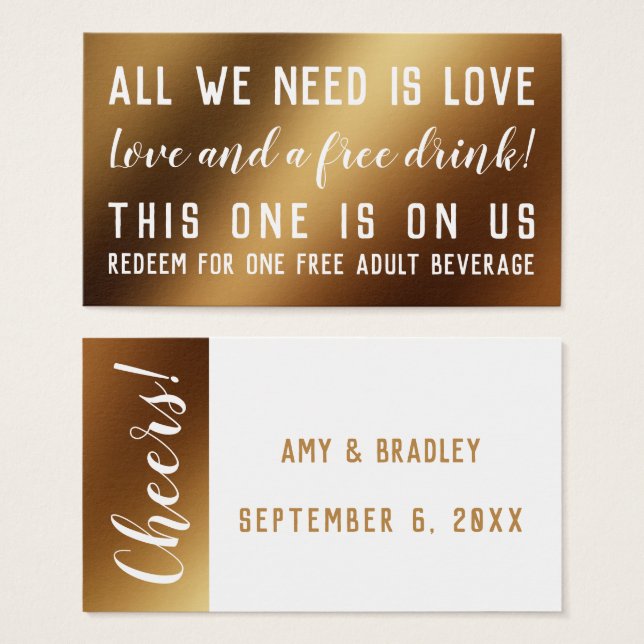 Humorous Drink Tickets in White & Faux Gold Foil (Front & Back)
