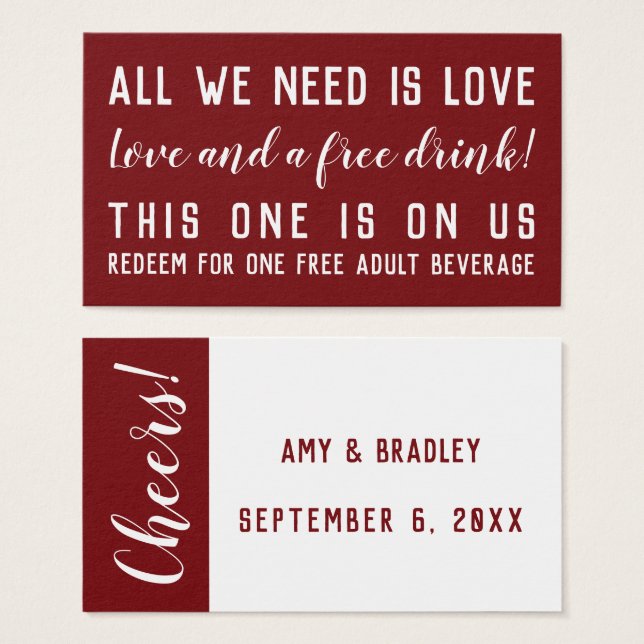 Humorous Drink Tickets, White & Editable Deep Red (Front & Back)