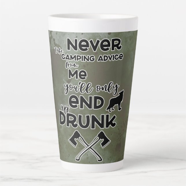 Humorous Drunk Camping Theme Latte Mug (Front)