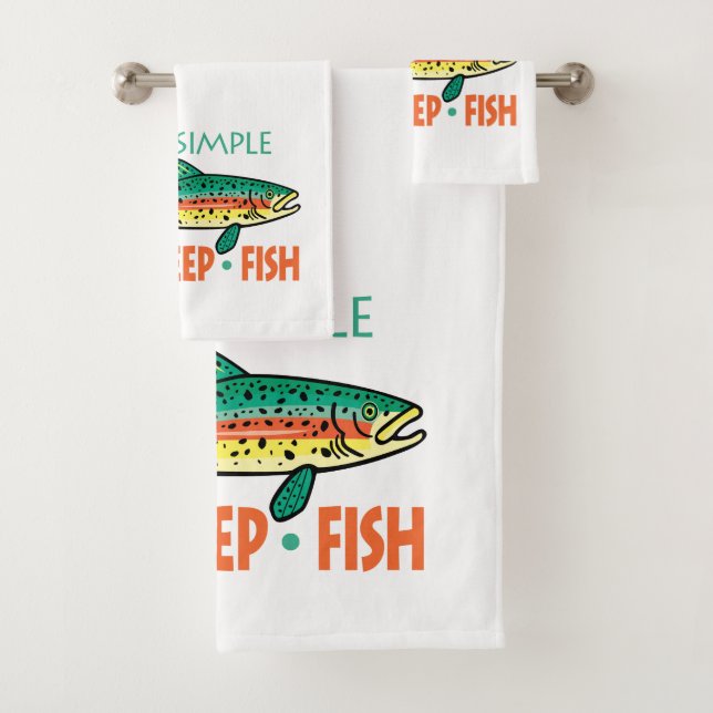 Humorous EAT SLEEP FISH Fishing Decor Bath Towel Set (Insitu)