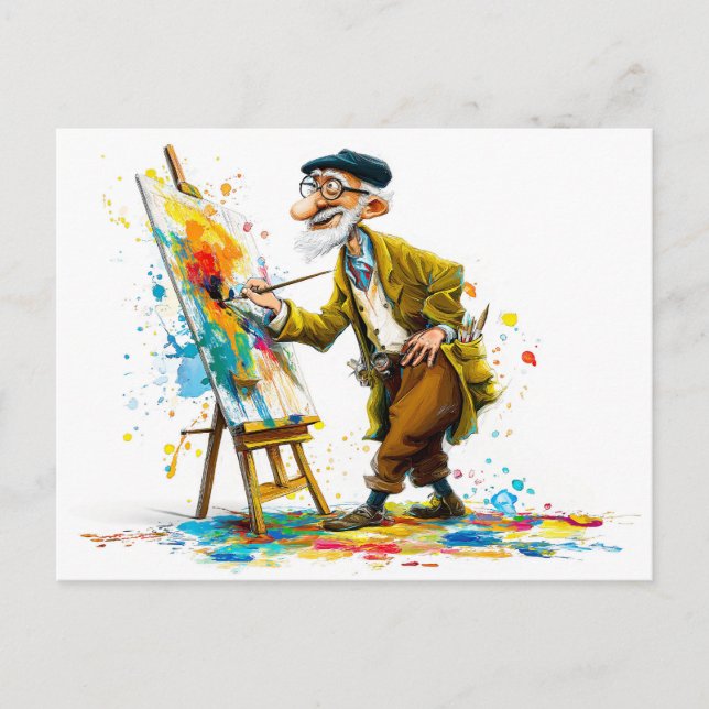 Humorous Elderly Man Reading Illustration Holiday Postcard (Front)