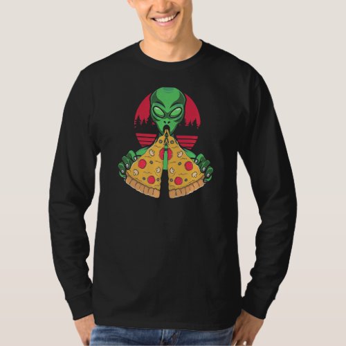 Humorous Extraterrestrial Eating Pizza Funny Spook T_Shirt