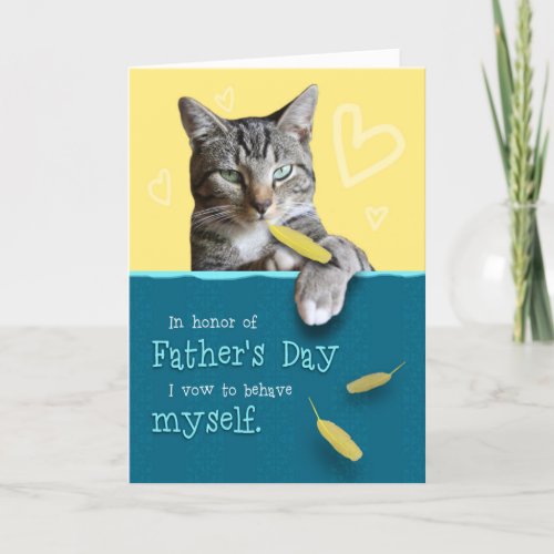 Humorous Fathers Day Card with Naughty Cat