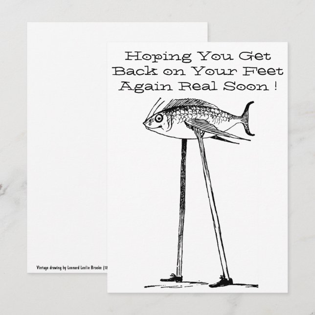 Humorous Fish on Stilts with Shoes Get Well Card (Front/Back)