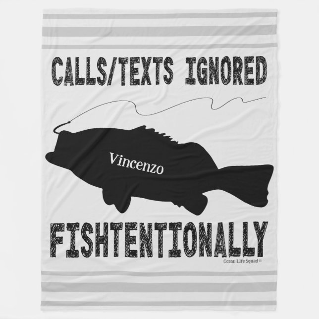 Humorous Fishing Fish Silhouette Text Design Fleece Blanket (Front)