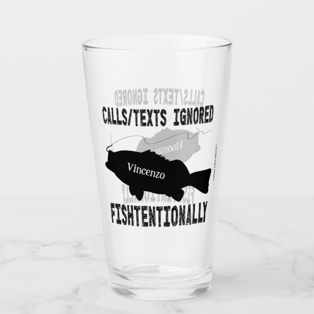 Humorous Fishing Fish Silhouette Text Design Glass (Front)