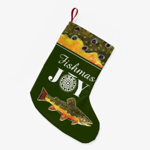 Humorous FISHmas Brook Trout Fishing Small Christmas Stocking