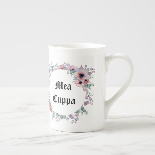 Humorous Floral Catholic Mea Cuppa Bone China Mug (Right)