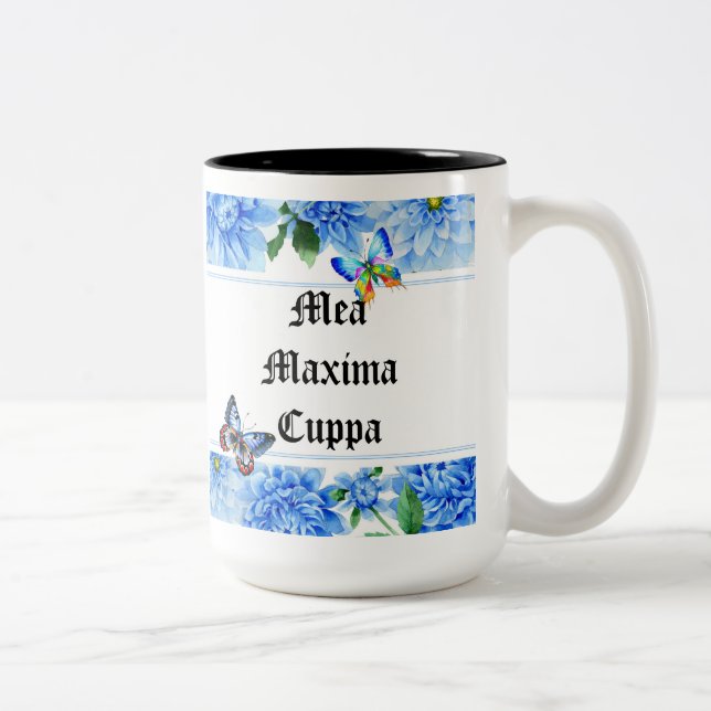 Humorous Floral Catholic Mea Cuppa Two-Tone Coffee Mug (Right)