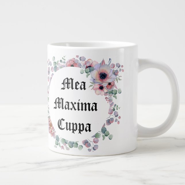 Humorous Floral Catholic Mea Maxima Cuppa 20 oz. Giant Coffee Mug (Right)