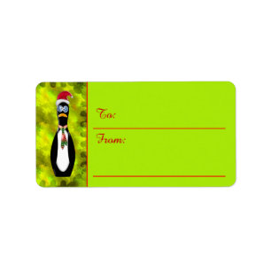 Humorous Frazzled Santa Penguin (To-From Tags) Label