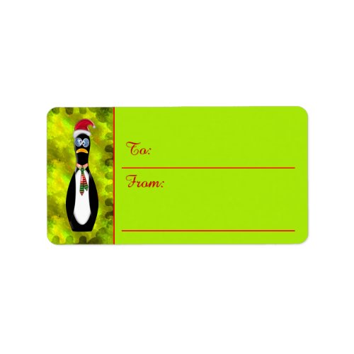 Humorous Frazzled Santa Penguin To_From Tags Label