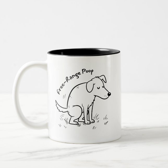 Humorous Free-Range Poop Dog Waste  Two-Tone Coffee Mug (Left)