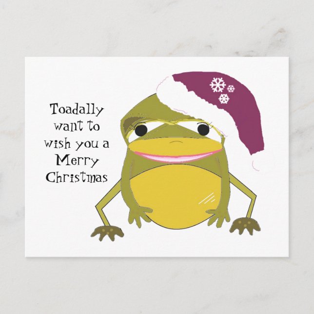Humorous Frog in a Christmas Hat Holiday Postcard (Front)