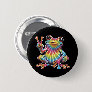Humorous Frog Lover Tie-Dye Frog Peace Sign Hippie Button