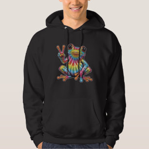 Humorous Frog Lover Tie-Dye Frog Peace Sign Hippie Hoodie