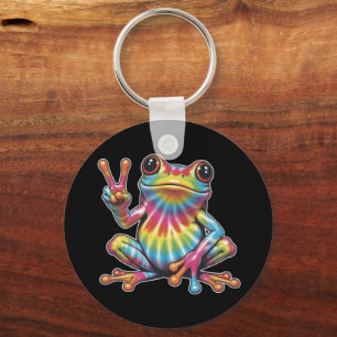 Humorous Frog Lover Tie-Dye Frog Peace Sign Hippie Keychain