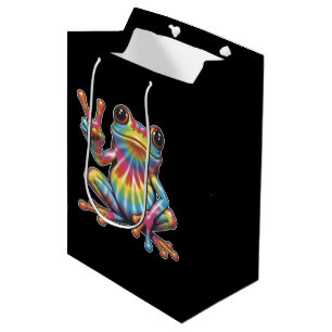 Humorous Frog Lover Tie-Dye Frog Peace Sign Hippie Medium Gift Bag