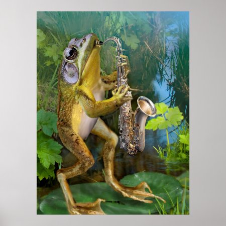 Humorous Frog Plying Saxophone Poster