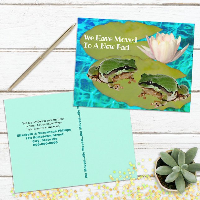 Humorous Frogs Lilies Pad We Moved Announcement Postcard (Fun frogs address change postcard template)