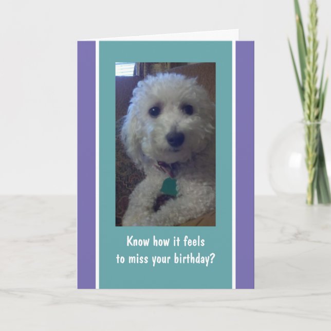 Humorous, fun belated birthday card (Front)