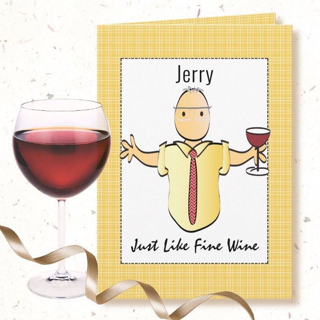 Humorous Fun Male Cartoon Red Wine Birthday  Card (Creator Uploaded)