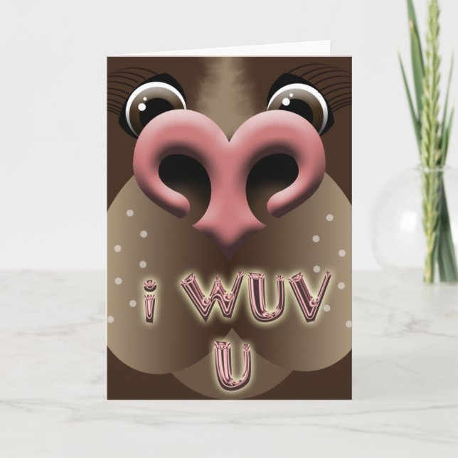 Humorous Funny Dog Wuv Valentine Greeting Card (Front)
