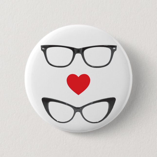 Humorous Geek Love - Heart & Eyeglasses Button (Front)