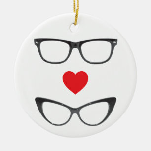 Humorous Geek Love - Heart & Eyeglasses Ceramic Ornament