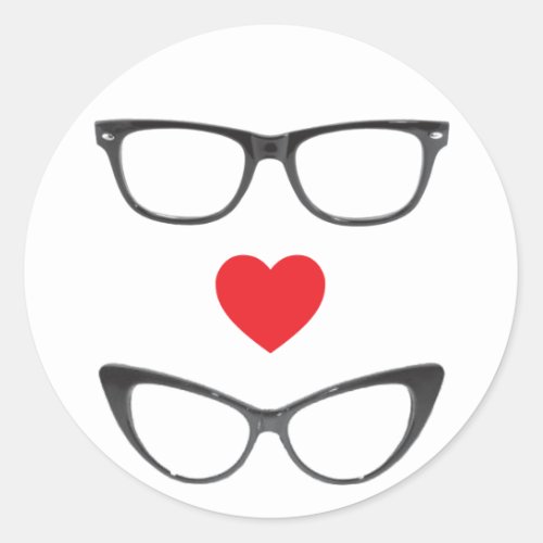 Humorous Geek Love _ Heart  Eyeglasses Classic Round Sticker